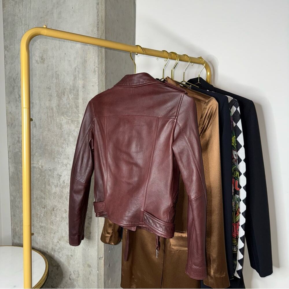ALLSAINTS Balfern Moto Leather Biker Jacket in Burgundy Womens 0 EUC - Picture 8 of 17